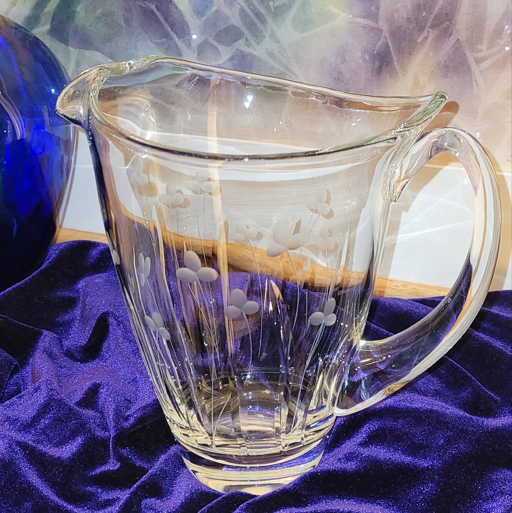 1950s Blown Etched Glass Pitcher